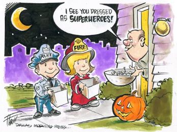 Halloween cartoon drawn by William Bubba Flint sent by Charles Williams for 15th Annual Halloween Classic Car Show. Image source: https://www.facebook.com/dallasmorningnews/photos/a.57907763799/10155413768168800/